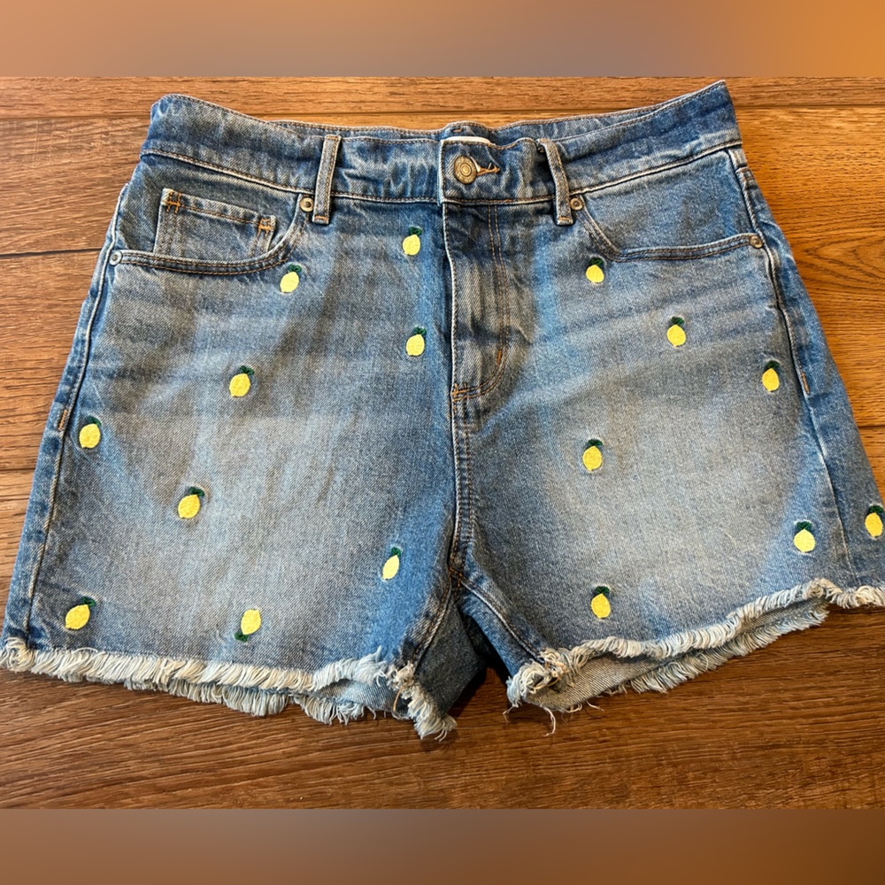 Loft Womens Lemon Embroidered Denim Shorts |‎ High Rise Size 2/26